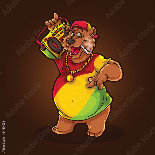 illustration of a bear with music rasta cannabis animal vector mascot smoking weed