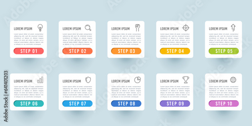 Set of infographics numbers 1 to 10 steps with icons. Vector illustration.