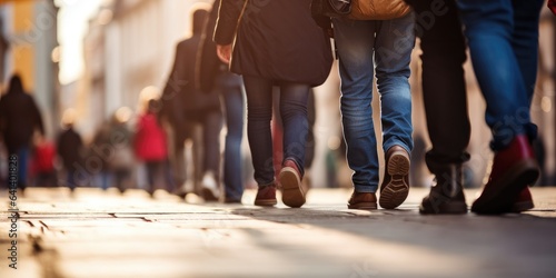 People walk down the street...