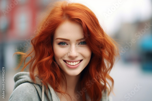 Generative AI picture of young attractive woman in the city lights backdrop