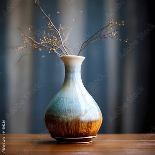 A pottery vase from TranquilDreams, evoking tranquil dreams, photographed with a prime lens at f 1.8 Generative AI