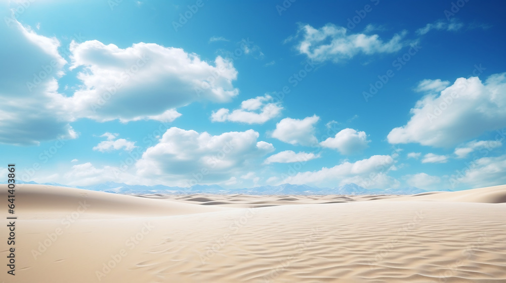 a blue sky over a sandy beach under the sun,