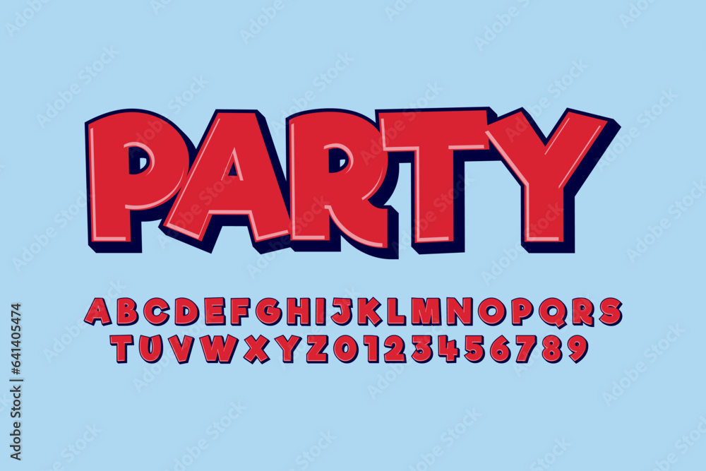 Party 3d font alphabet text effect vector template