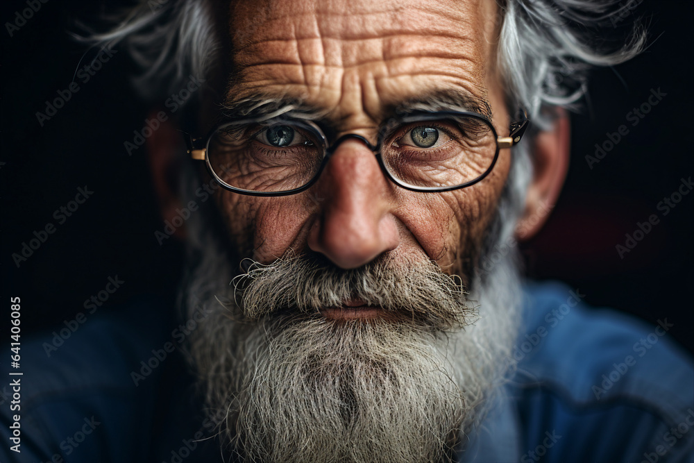 Close up photography of old wise sad man wear eyeglasses generative ai modern technology Close up photography of old wise sad man wear eyeglasses generative ai modern technology