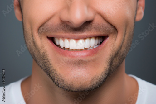 Generative AI concept close up cropped photo of man mouth with perfect white bright smile and healthy teeth