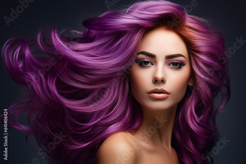 Wallpaper Mural Generative AI portrait of natural beauty woman model showing flattering bright violet dyed hairstyle Torontodigital.ca