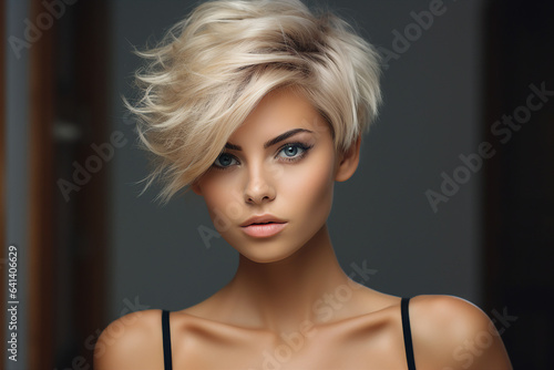 Stampa su tela Generative AI portrait of fashion model advertising blond brunette hair paint po