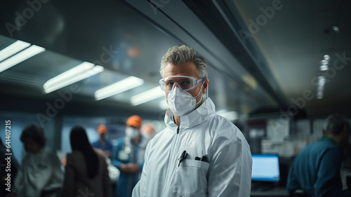 Virus protection, doctor with glasses and surgical mask in his medical office 