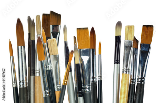 Various professional paint brushes, isolated on white background