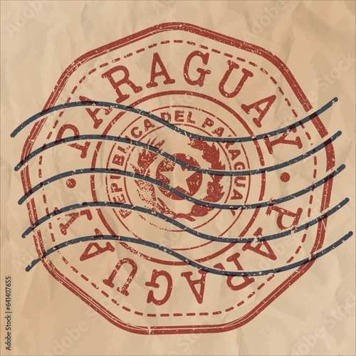 Paraguay Stamp Travel Passport. Design Retro Symbol Country. Old Vintage Postmark.