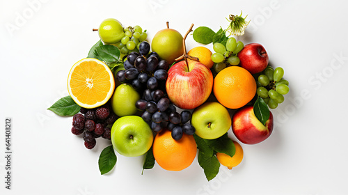 Image of fresh fruits in a studio. White background, Top view