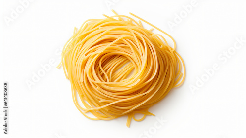 Image of spaghetii in a studio. white background, Top view