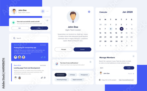 Dashboard UI. Modern presentation with management system, clean and simple app interface. Vector abstract modern web UI design