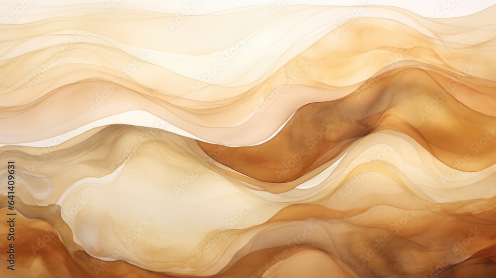 Obraz premium Brown beige&nbsp;soft color gradient watercolor wave abstract background. Wavy elegant modern template design. AI Illustration for cosmetics nature concept, backdrop, textile, banner.