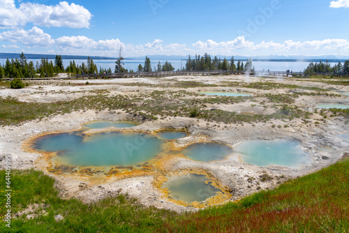 View of Yellowstone National Park in Wyoming, USA. Yellowstone National Park is a wilderness recreation area atop a volcanic hot spot.