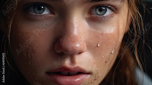 very close shot of a girl who has freckles