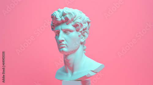 Head of statue, sculpture bust, 3d rendering style on pastel background..