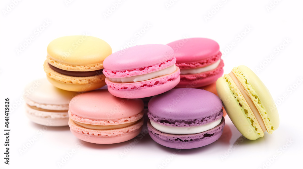Vibrantly hued macaroons set against a pristine white backdrop. Vibrantly hued macaroons set against a pristine white backdrop.