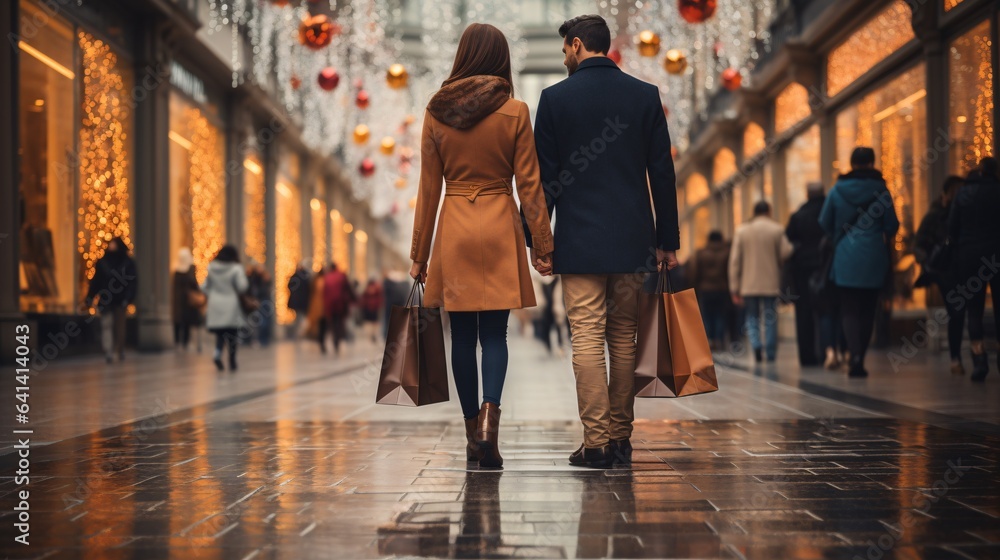 Retail Therapy Bliss: A Couple's Midsection with Shopping Bags in the City Retail Therapy Bliss: A Couple's Midsection with Shopping Bags in the City