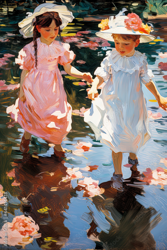 Obraz premium Generative AI illustration of scenes of girls and adolescents in the water