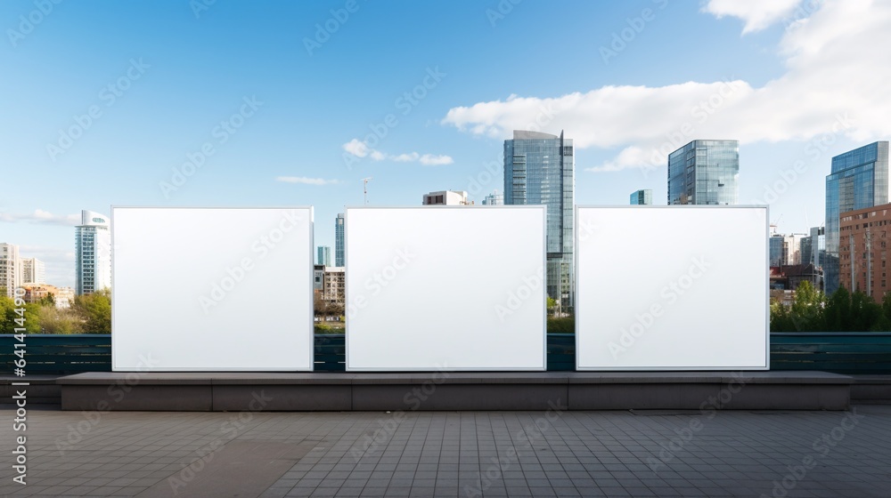 Advertising billboard template mock-up in the city on a sunny summer day. Ad replacement for your design. Advertising billboard template mock-up in the city on a sunny summer day. Ad replacement for your design.