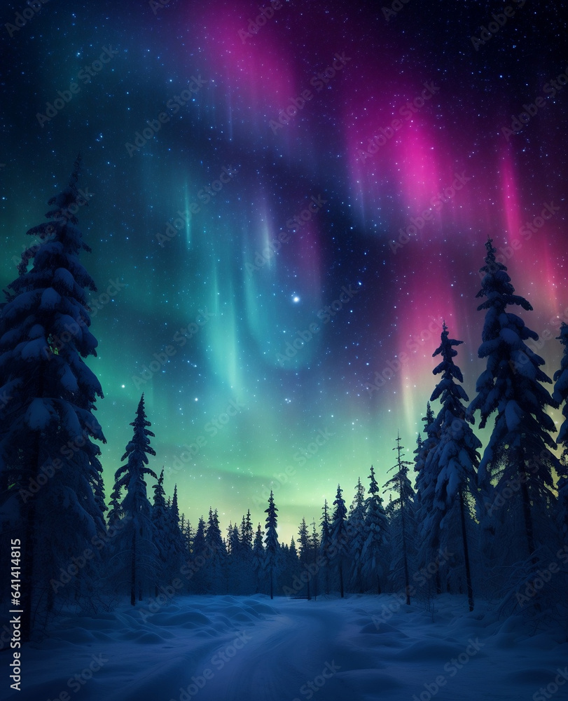 Naklejka premium 북부 극지방 밤하늘 오로라 풍경