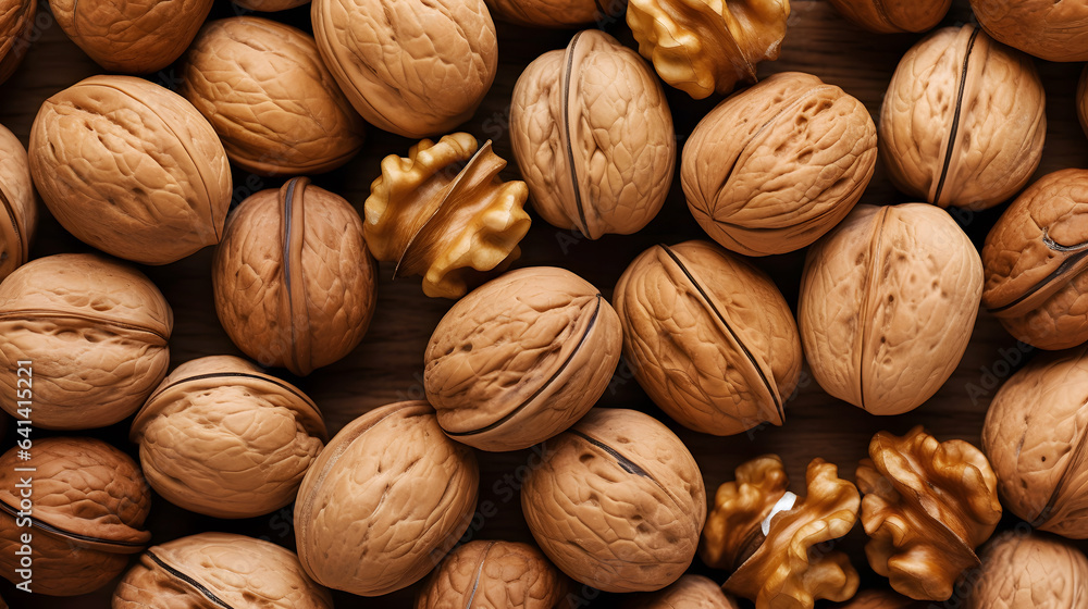 Background of walnuts closeup. Top view Background of walnuts closeup. Top view