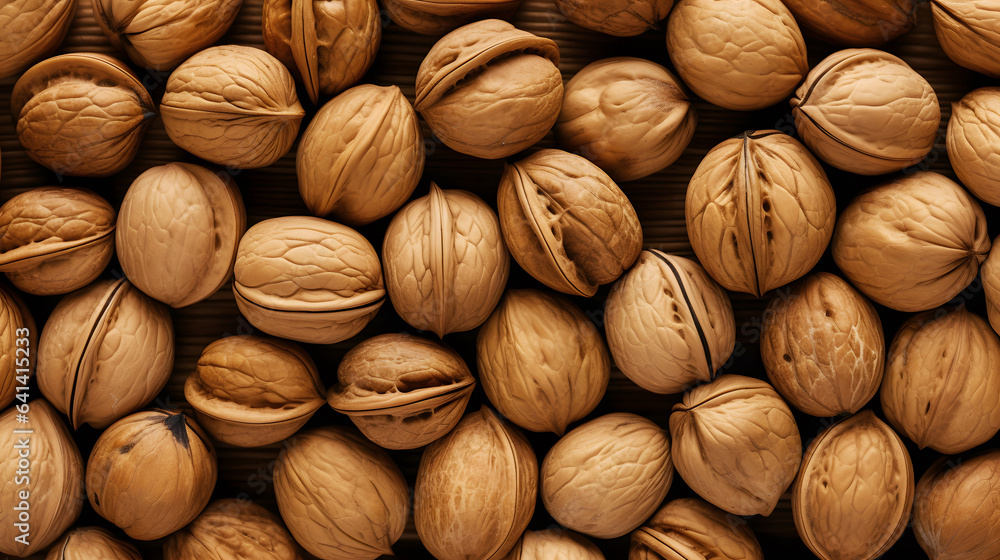 Background of walnuts closeup. Top view Background of walnuts closeup. Top view