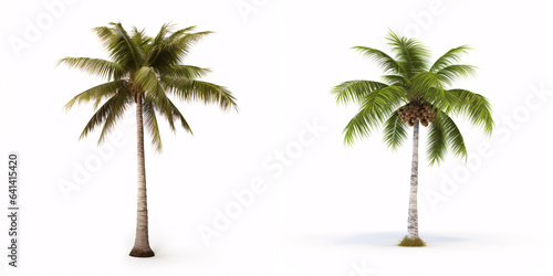 Isolated against a white backdrop  stands a solitary coconut palm tree   a symbol of the tropics