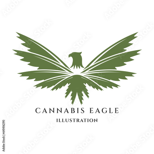 Spread Wings Eagle Hawk Falcon Cannabis Marijuana Ganja Leaf for Hemp CBD Oil Icon photo