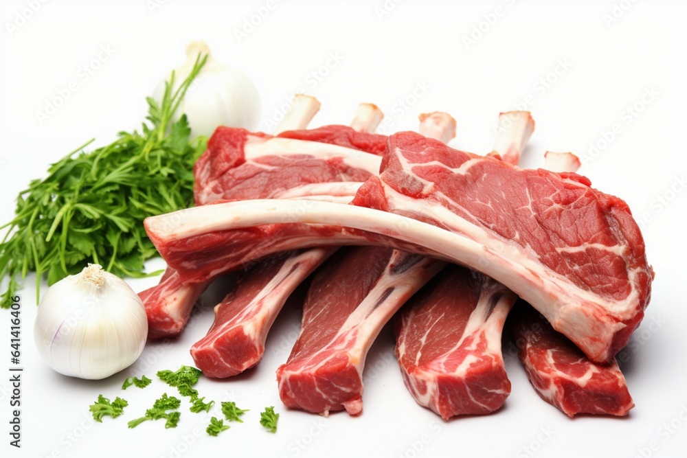 Savory lamb ribs stand out on a clean white background, enticingly appetizing