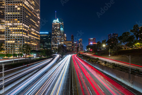 Night long exposure of the CA-110 freeway in Downtown Los Angeles