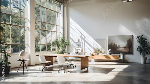 Windowed Industrial Elegance  Clean White Office with Spot Metering