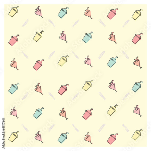 Colorful Milkshake Cup Outline Line Seamless Pattern for Background Wallpaper