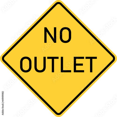 Vector graphic of a usa No Outlet highway sign. It consists of the wording No Outlet within a black and yellow square tilted to 45 degrees