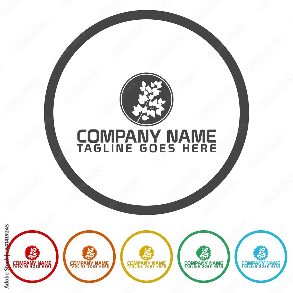 Tree branch logo template. Set icons in color circle buttons Tree branch logo template. Set icons in color circle buttons