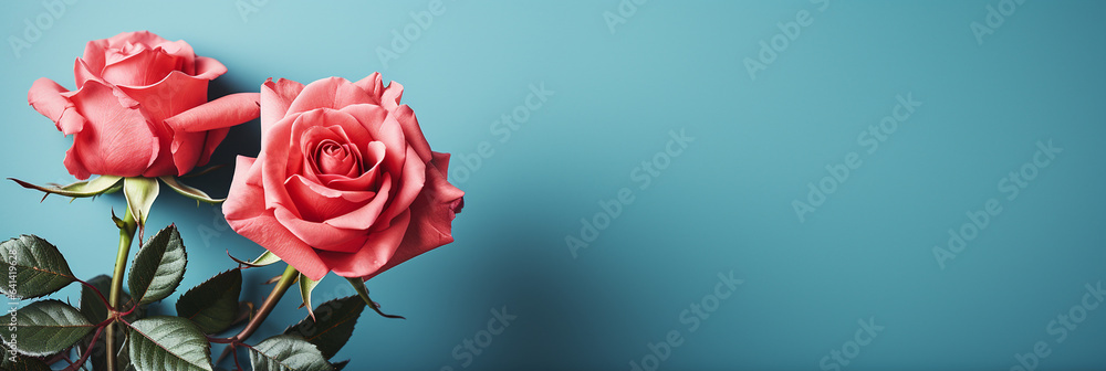 Schöne rosa Rose mit wunderbaren Hintergrund im Querformat als Banner, ai generativ Schöne rosa Rose mit wunderbaren Hintergrund im Querformat als Banner, ai generativ