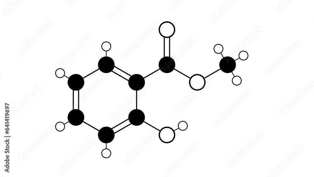 methyl salicylate molecule, structural chemical formula, ball-and-stick model, isolated image methyl ester of salicylic acid methyl salicylate molecule, structural chemical formula, ball-and-stick model, isolated image methyl ester of salicylic acid