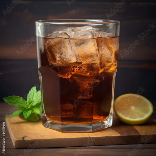 Cup of cubalibre on a light wooden board photo