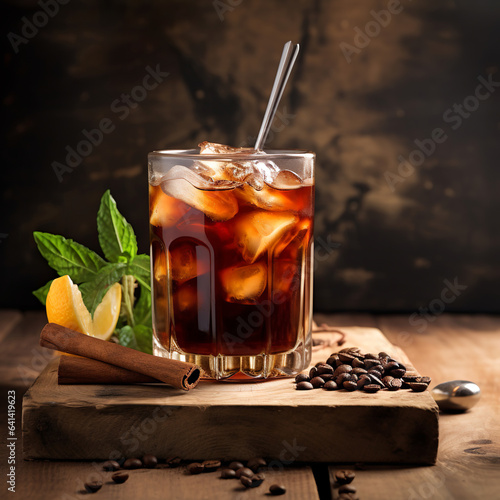 Cup of cubalibre on a light wooden board photo