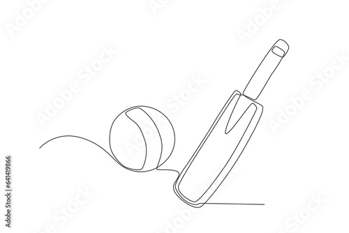 A cricket bat and ball. Cricket one-line drawing