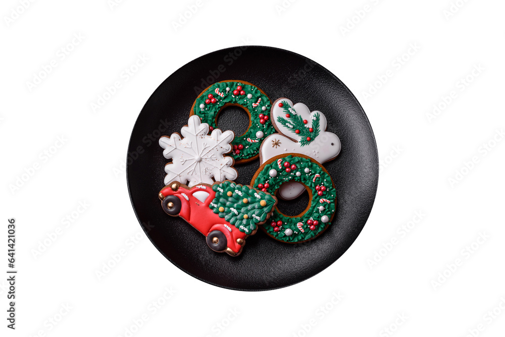 Fresh delicious baked christmas or new year gingerbread cookies