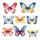 Butterfly Fantasy: Watercolor Colorful Set of Butterflies, White