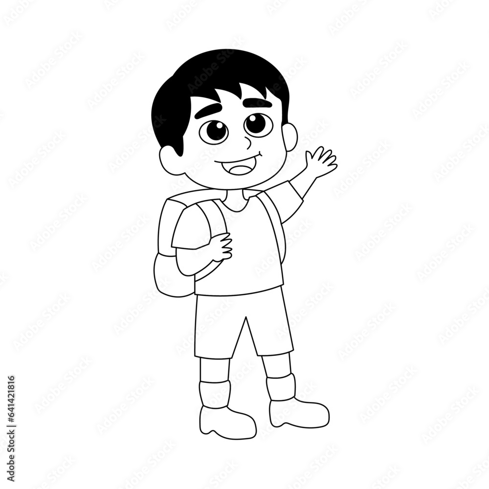 Vector a kid boy with a backpack standing in front of a white background