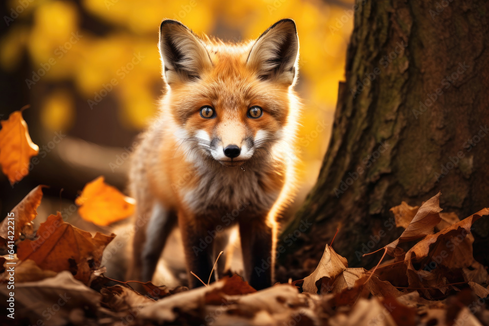 Red fox in the autumn forest
