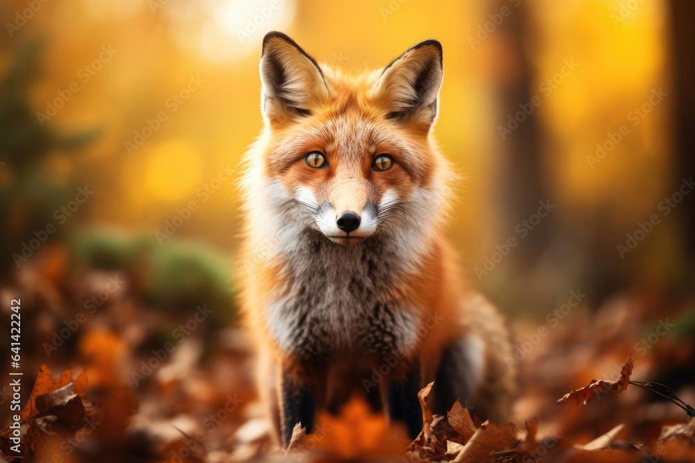 Red fox in the autumn forest