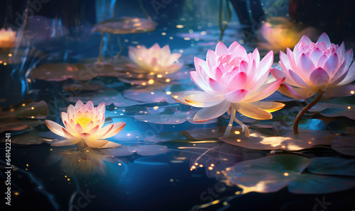 glowing lotus on water  generative AI