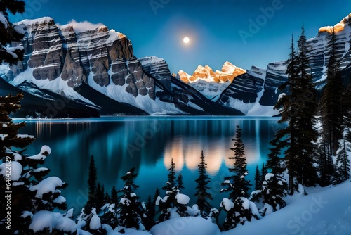 winter landscape with mountains and lake