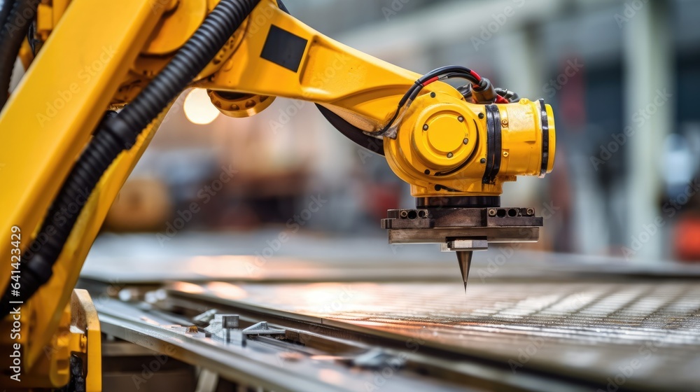 Robot arms on a large solar panels production line. Generative AI