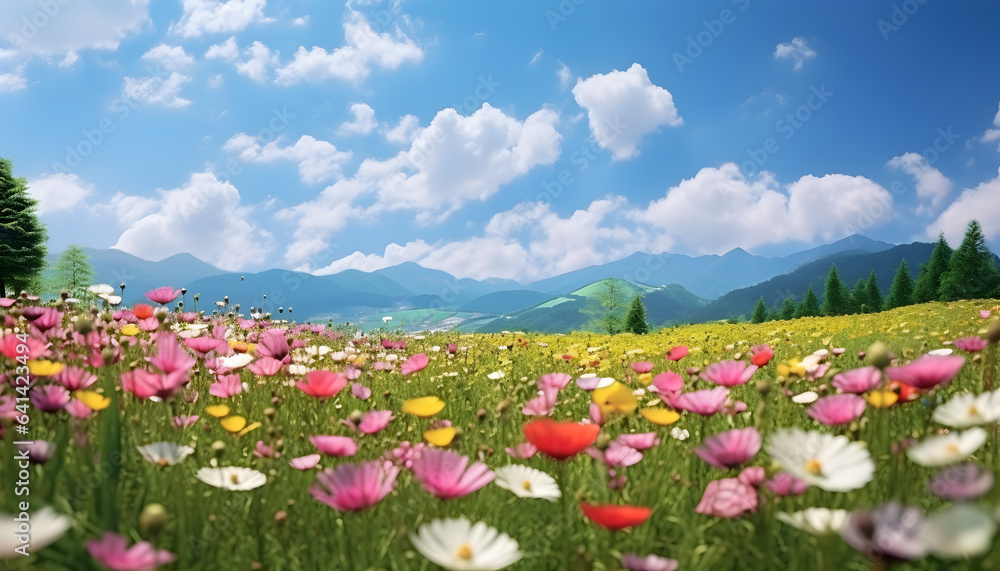 Colorful flower meadow in springtime - Generativ AI Colorful flower meadow in springtime - Generativ AI